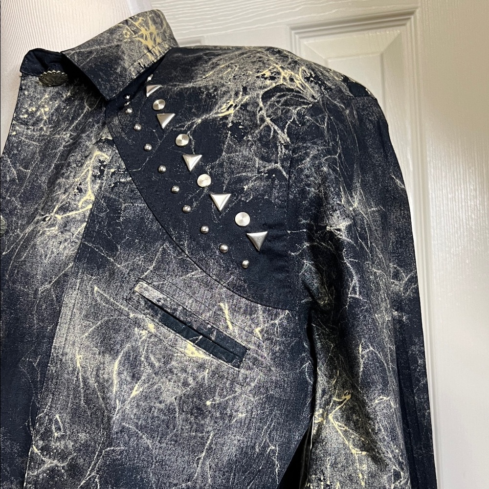 Vintage Bonnie Boynton Women's Black and Silver Studded  Tye Dye Shirt Sz M